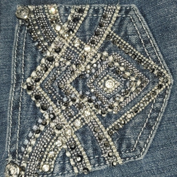 Grace in LA jeans women's size 3 blue silver embroidered pockets jewels capri - Picture 16 of 16